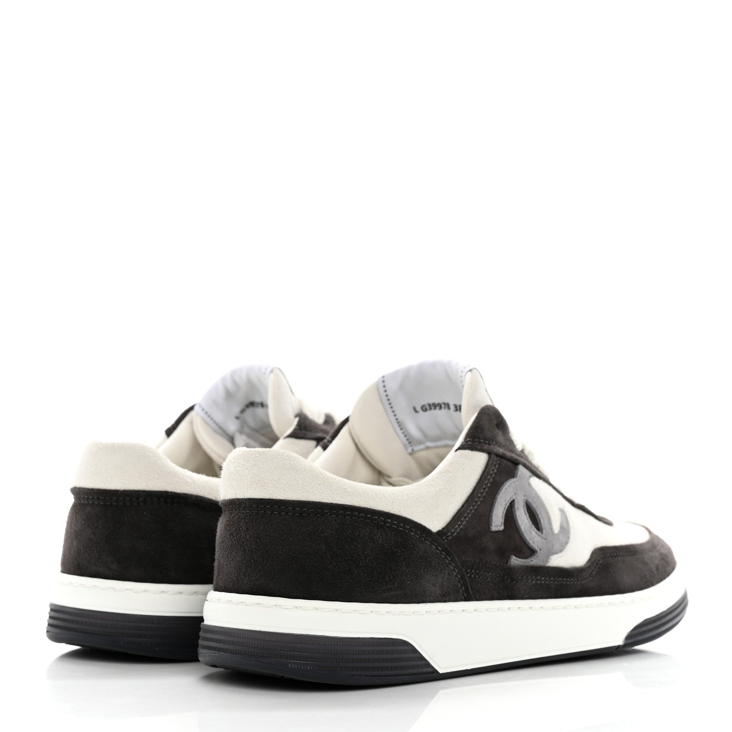 Chanel Suede Kidskin Womens CC Sneakers 38 Black White 4 of 9