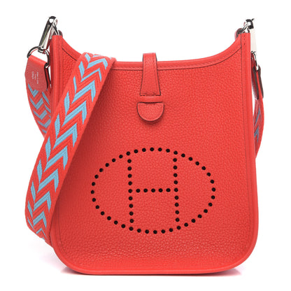 Hermes Taurillon Clemence Evelyne TPM Rouge De Coeur Bleu Du Nord 1 of 10