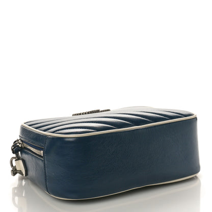 Gucci Vintage Effect Calfskin Matelasse Diagonal Small Torchon GG Marmont Bamboo Top Handle Shoulder Bag Blue Agata Mystic White 4 of 11
