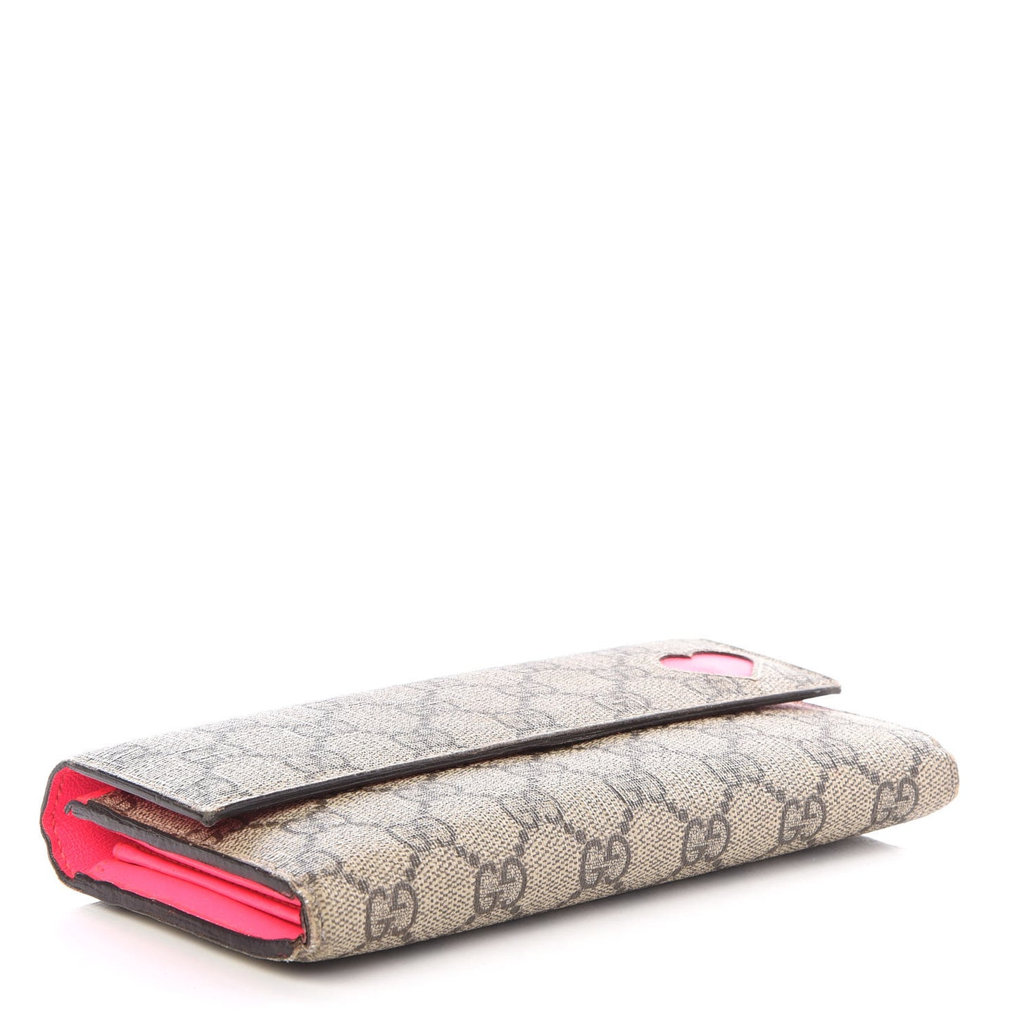 GG Supreme Monogram Continental Heart Wallet Fluorescent Fuchsia