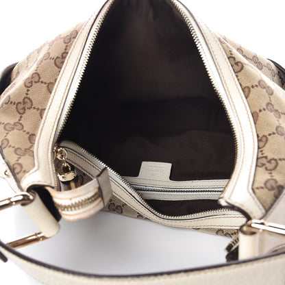 Gucci Monogram Calfskin Horsebit Hobo Off White 6 of 13
