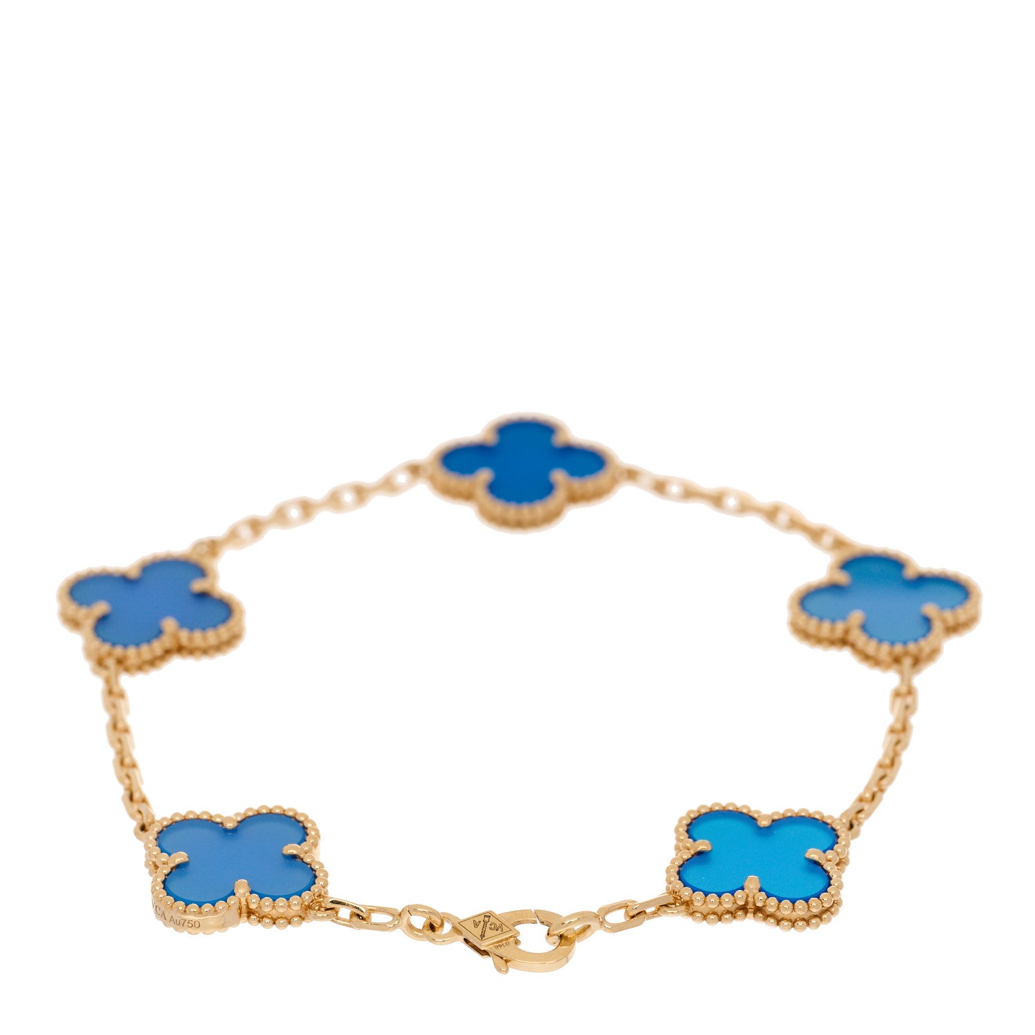 Van Cleef & Arpels 18K Yellow Gold Blue Agate 5 Motifs Vintage Alhambra Bracelet 3 of 5