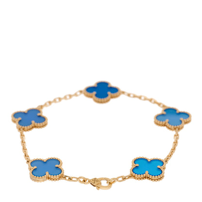 Van Cleef & Arpels 18K Yellow Gold Blue Agate 5 Motifs Vintage Alhambra Bracelet 3 of 5