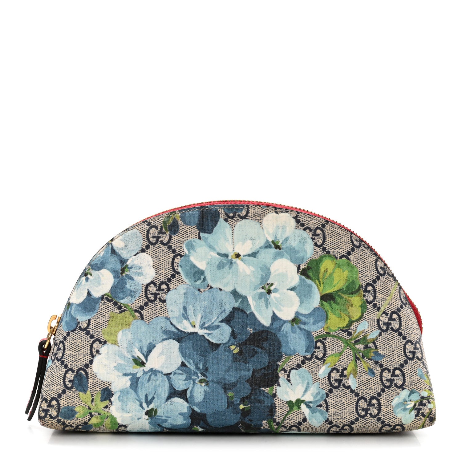 Gucci GG Supreme Monogram Blooms Large Pouch Cosmetic Case Beige Blue Navy Hibiscus Red 1 of 10