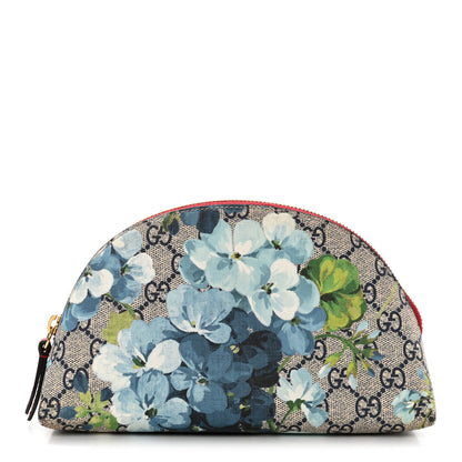 Gucci GG Supreme Monogram Blooms Large Pouch Cosmetic Case Beige Blue Navy Hibiscus Red 1 of 10
