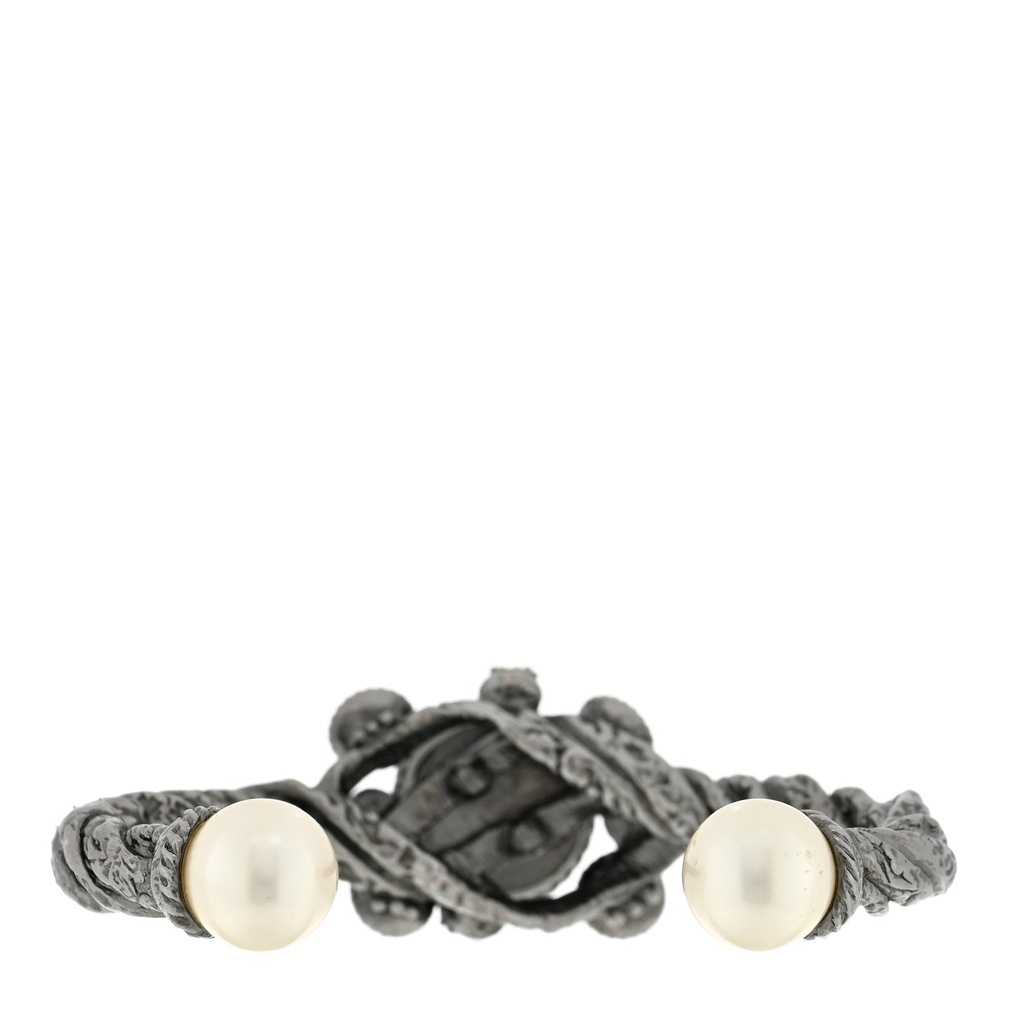 Metal Pearl Crystal CC Cuff Silver
