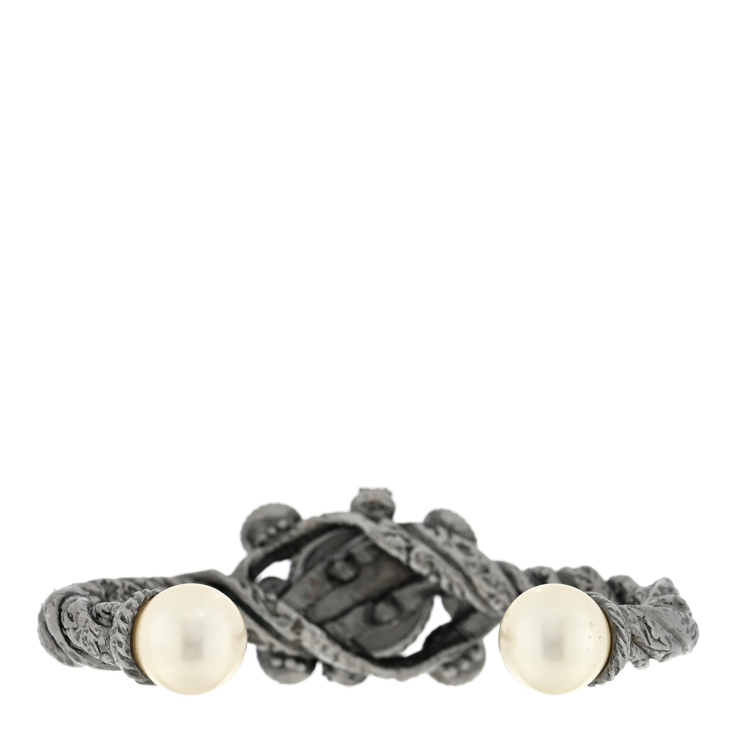 Chanel Metal Pearl Crystal CC Cuff Silver 2 of 3