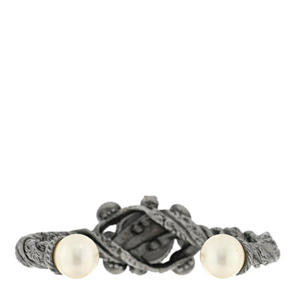 Chanel Metal Pearl Crystal CC Cuff Silver 2 of 3