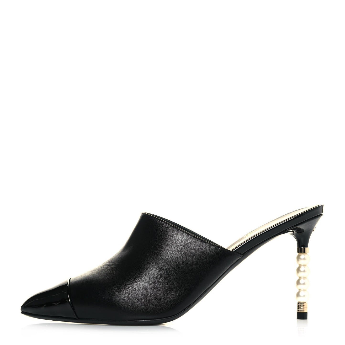 Lambskin Patent Cap Toe Pearl Mules 39.5 Black