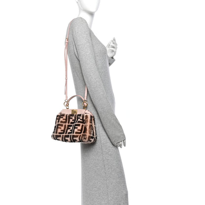 Fendi Shearling Nappa Macro FF 1974 Mini Peekaboo Iconic Satchel Light Rose Black 2 of 13
