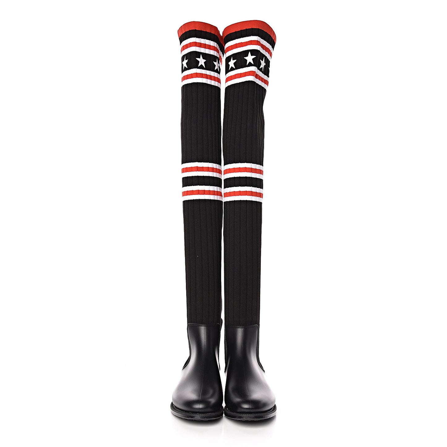Knit Rubber Storm Over The Knee Boots 37 Black