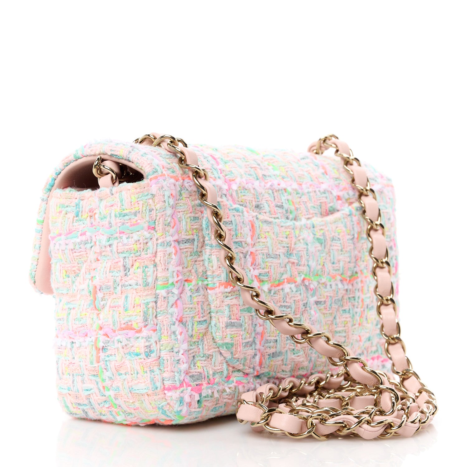 Chanel Tweed Quilted Mini Rectangular Flap Pink Green Orange Purple 3 of 13