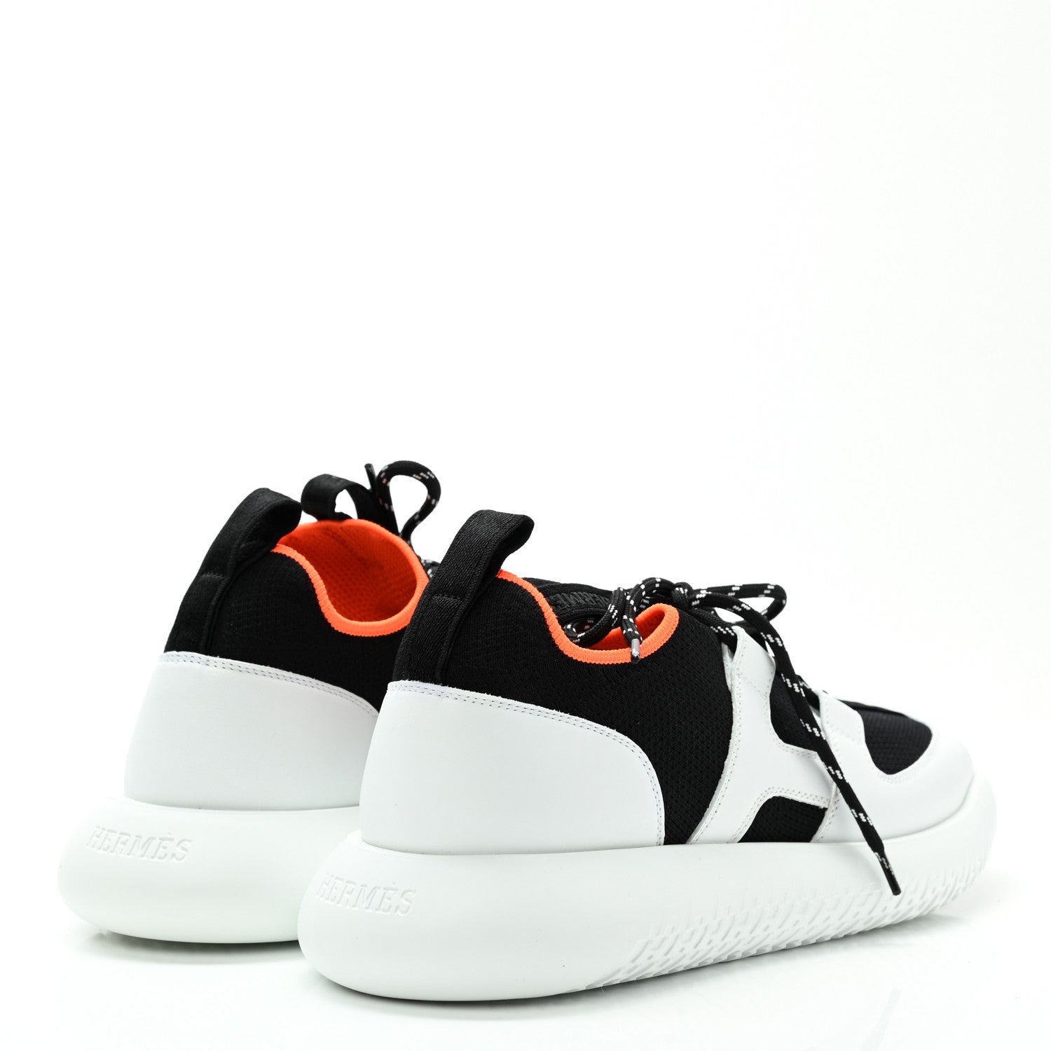 Hermes Technical Canvas Calfskin Womens Duel Sneakers 39.5 White Black 4 of 9