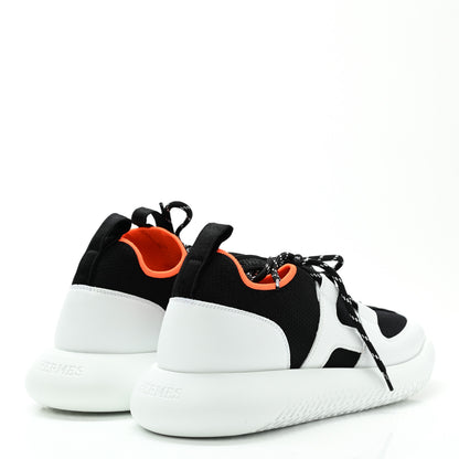 Hermes Technical Canvas Calfskin Womens Duel Sneakers 39.5 White Black 4 of 9