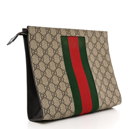 Gucci GG Supreme Monogram Selleria Calfskin Web New Web Cosmetic Case Beige Ebony Cocoa 3 of 7