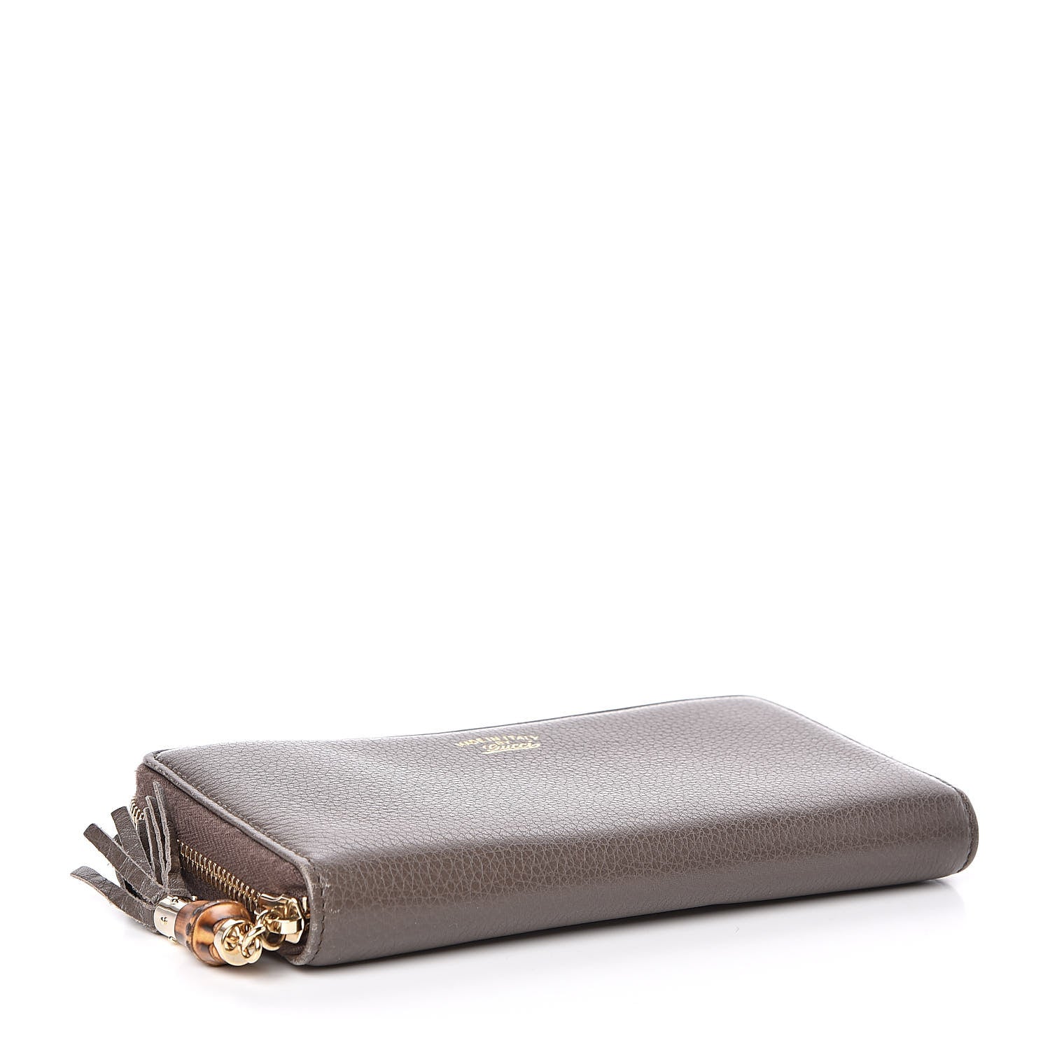 Gucci Dollar Calfskin Bamboo Tassel Zip Around Wallet Grey Field 4 of 6