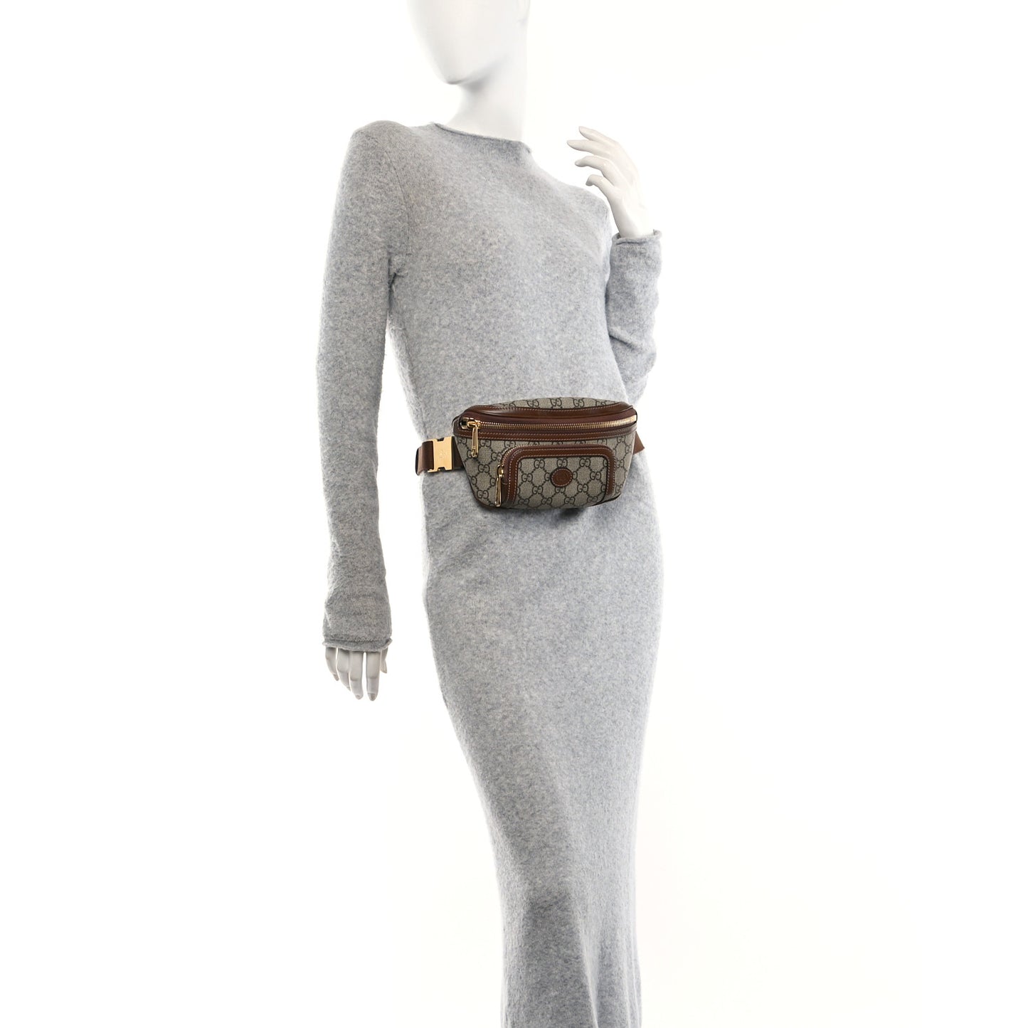 GG Supreme Monogram Textured Calfskin Retro Interlocking G Belt Bag Beige Ebony Brown Sugar