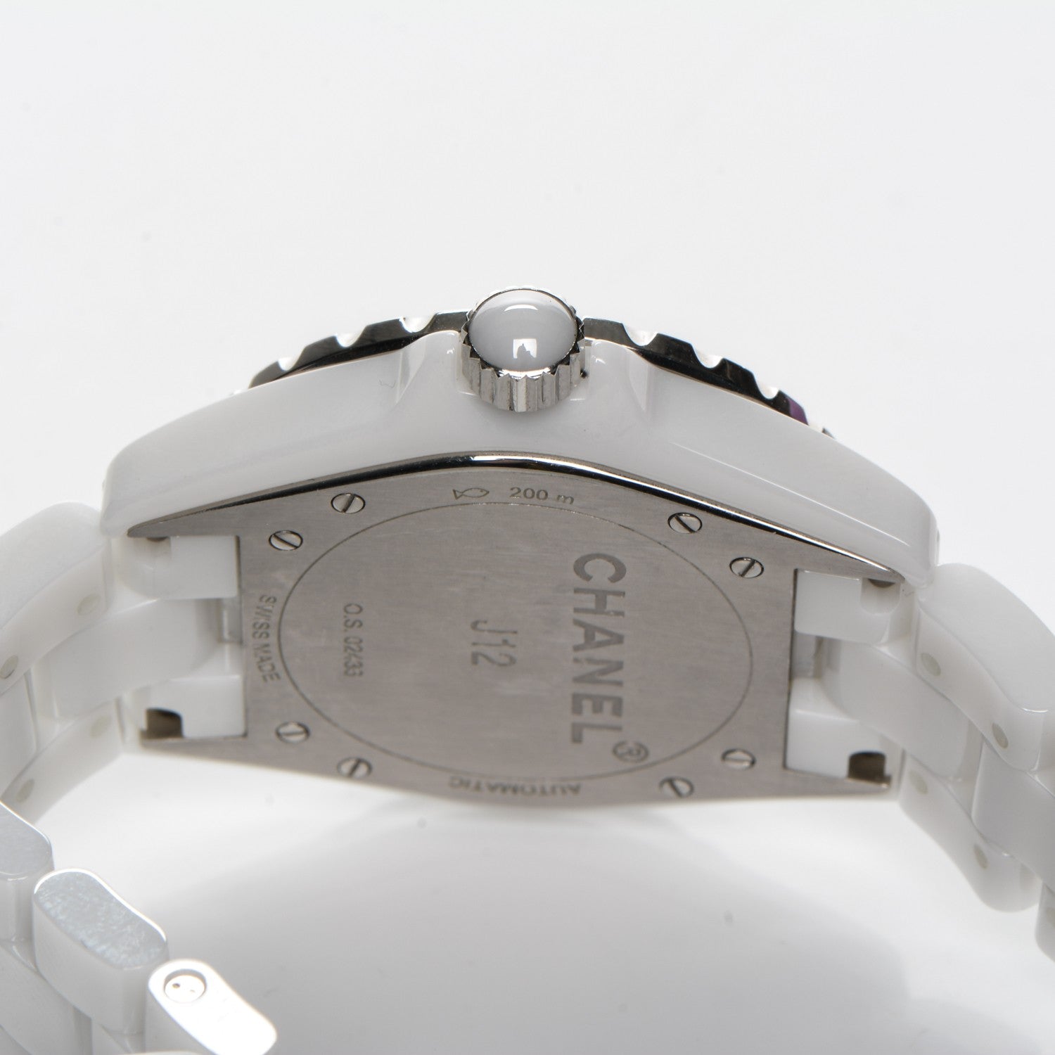 Chanel Stainless Steel Ceramic Diamond 38mm J12 Automatic Watch White 7 of 8