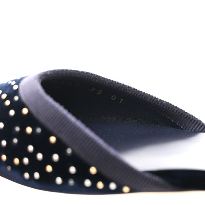 Fendi Velluto Studded Colibri Lite Slingback Ballerina Flats 38 Blue Notte 9 of 10