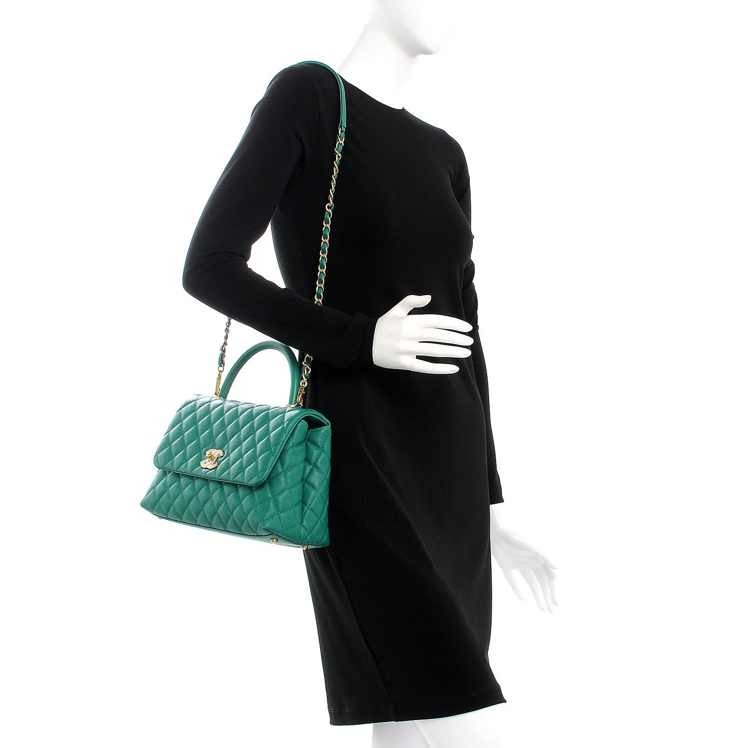 Chanel Caviar Quilted Small Coco Handle Flap Green 2 of 8