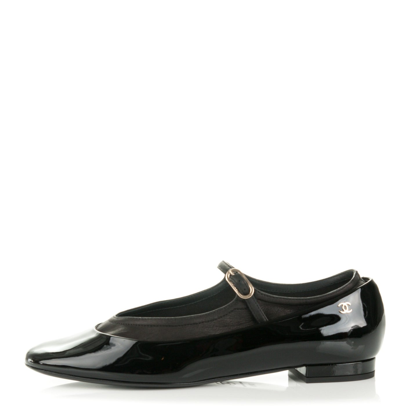 Patent Calfskin Mary Jane Ballerina Flats 39.5 Black