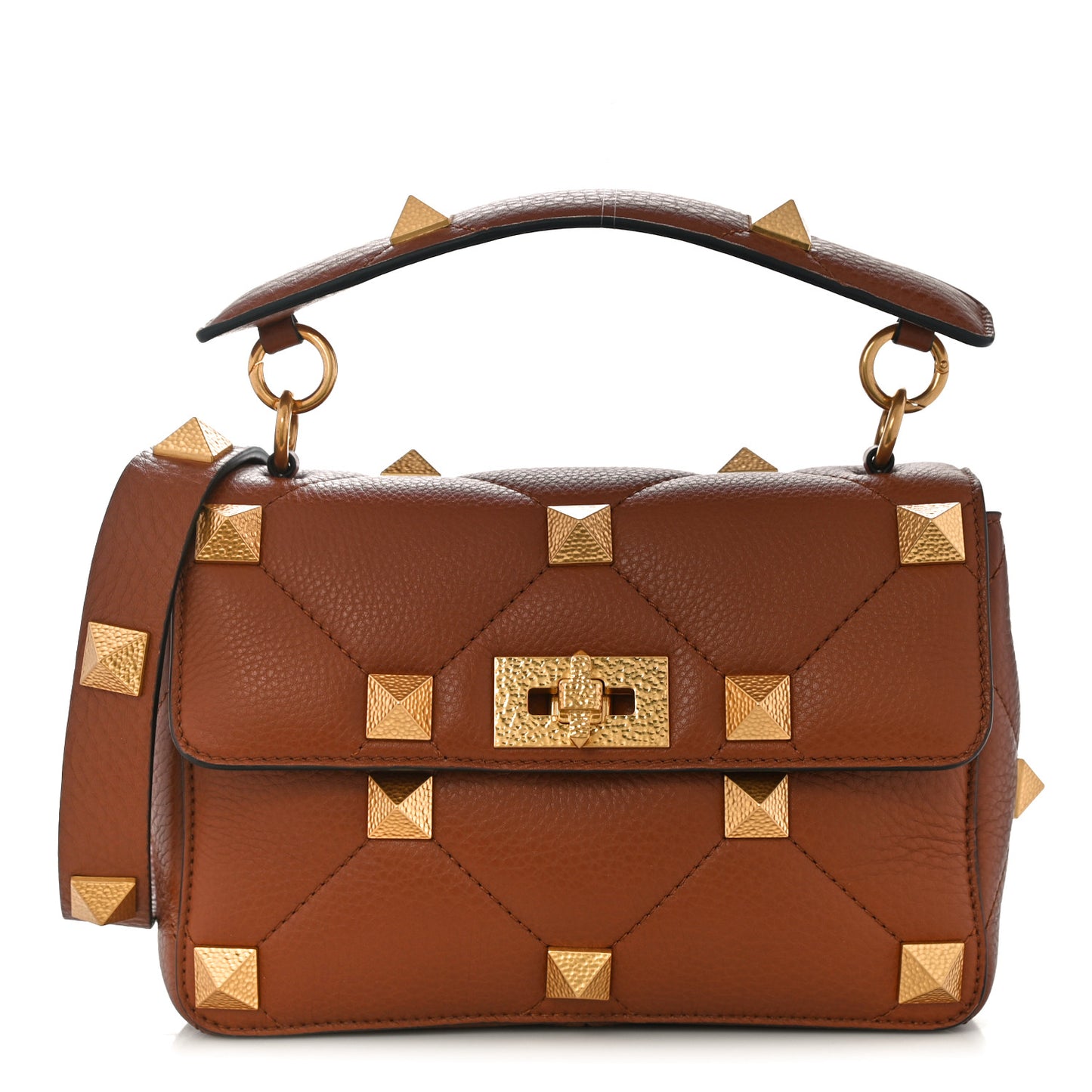 Grained Calfskin Medium Roman Stud Shoulder Bag Selleria