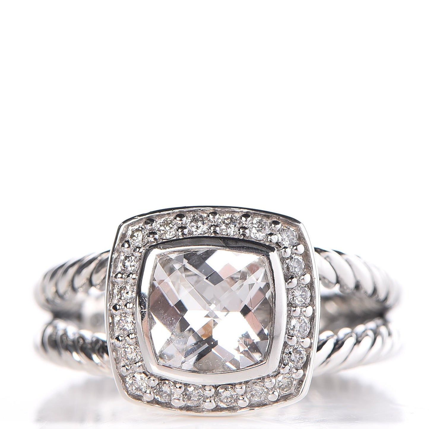 Sterling Silver Diamond White Topaz 7mm Petite Albion Ring 52 6