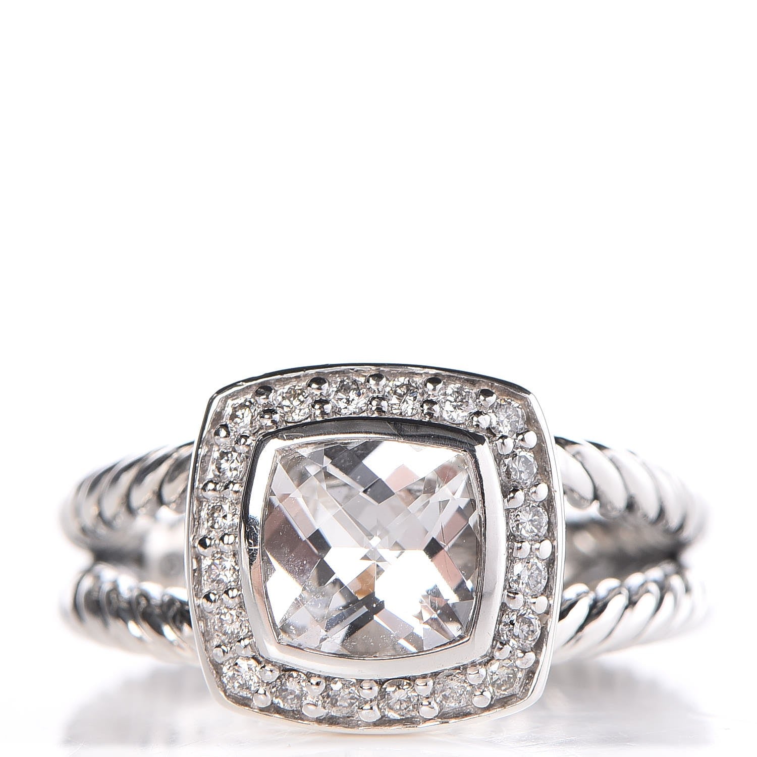 David Yurman Sterling Silver Diamond White Topaz 7mm Petite Albion Ring 52 6 1 of 5