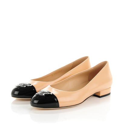 Chanel Lambskin Patent Cap Toe Ballerina Flats 36 Beige Black 3 of 7