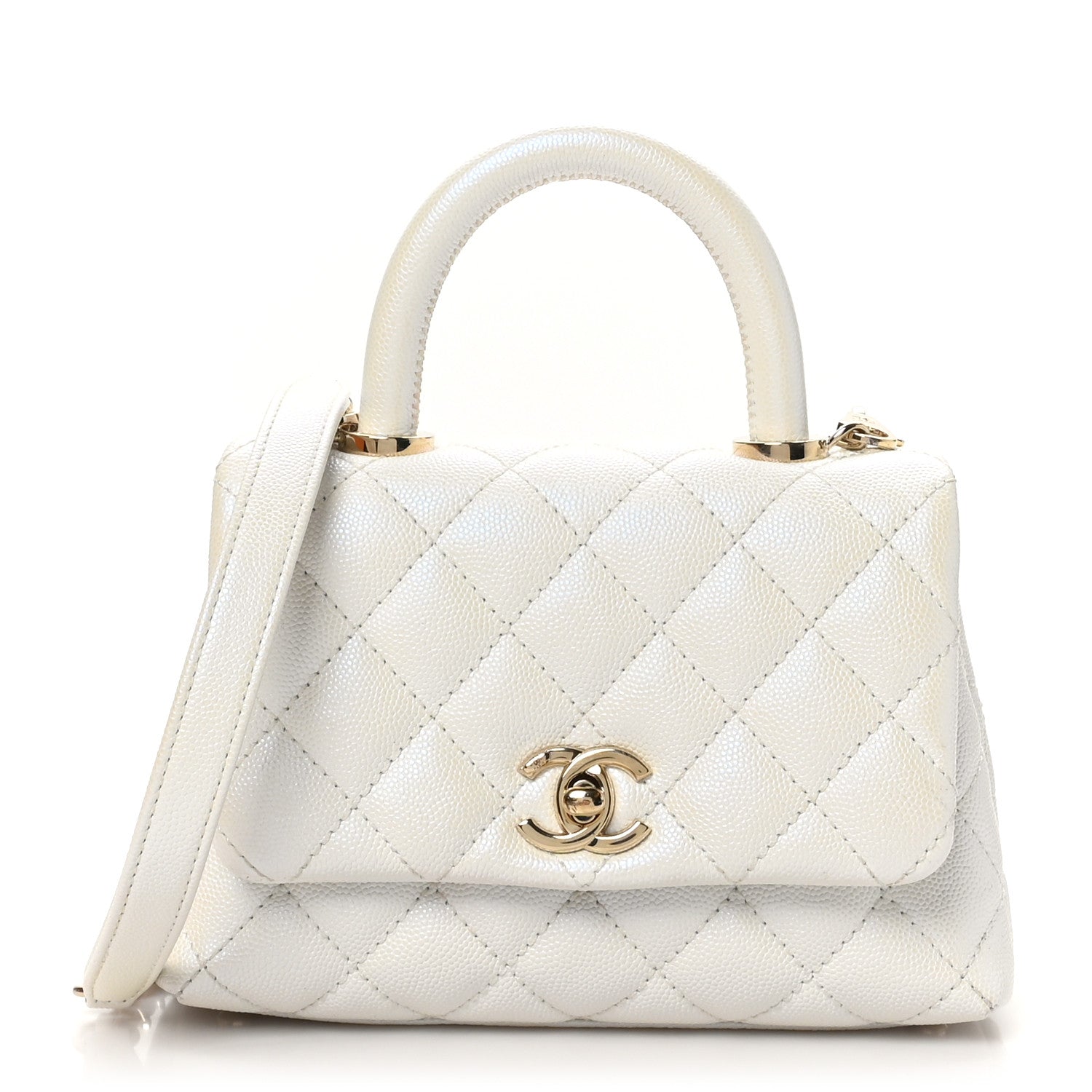Chanel Iridescent Caviar Quilted Extra Mini Coco Handle Flap White 1 of 11