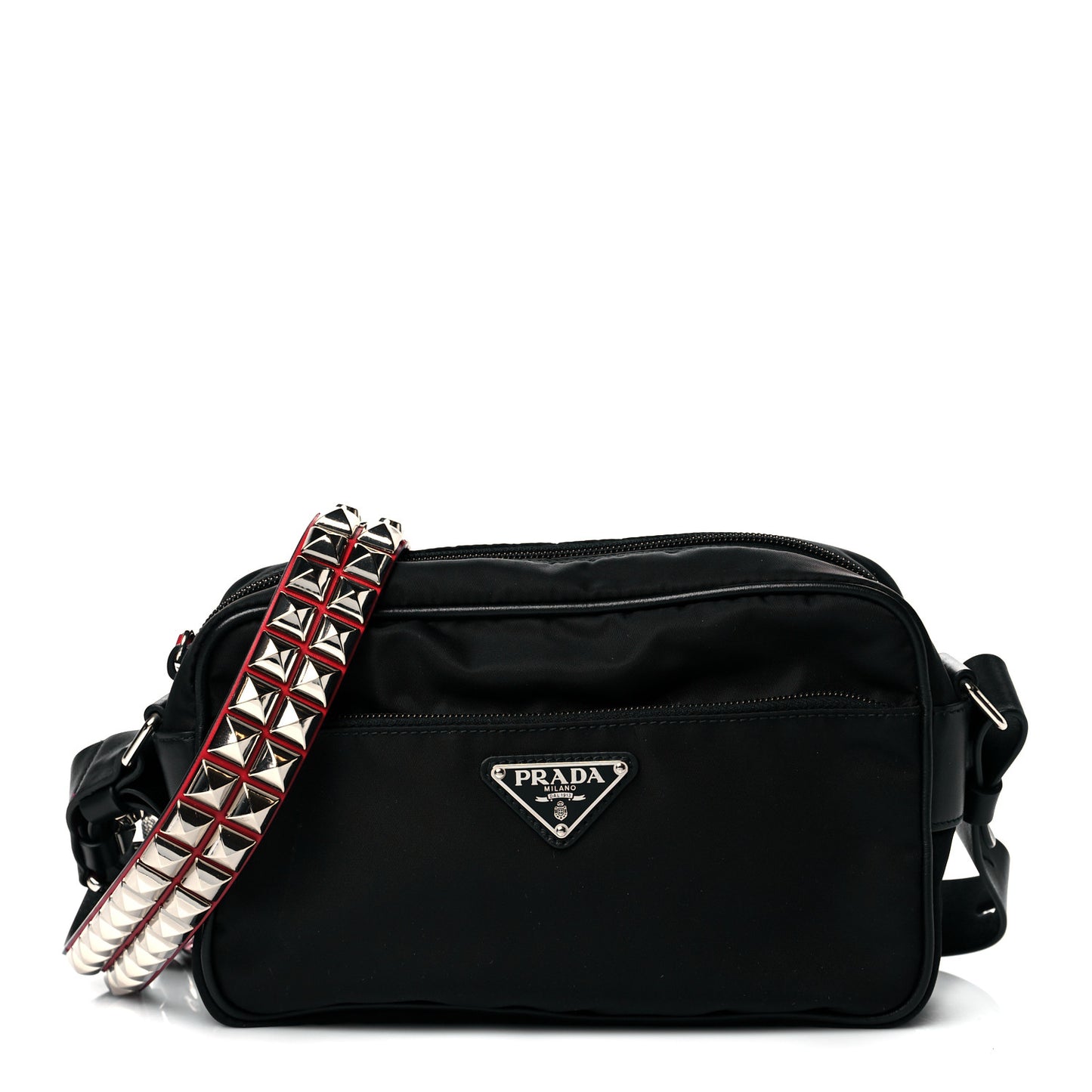 Tessuto Nylon Studded New Vela Shoulder Bag Black Fuoco