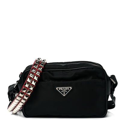 Prada Tessuto Nylon Studded New Vela Shoulder Bag Black Fuoco 1 of 11