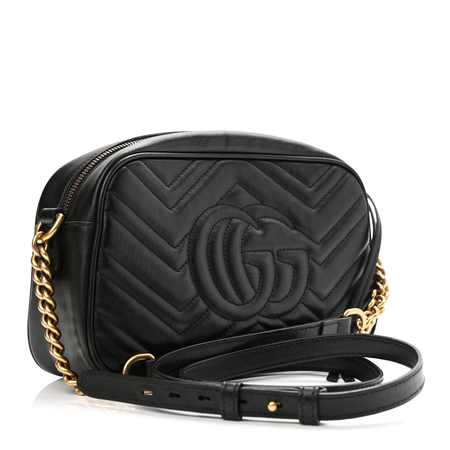 Calfskin Matelasse Small GG Marmont Chain Shoulder Bag Black
