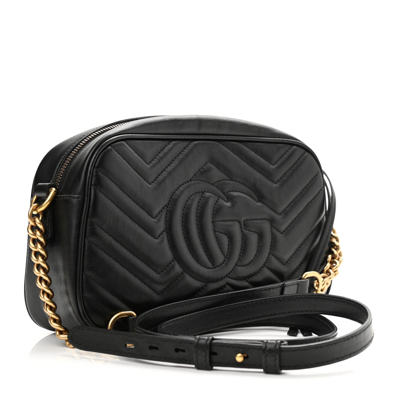 Gucci Calfskin Matelasse Small GG Marmont Chain Shoulder Bag Black 3 of 11
