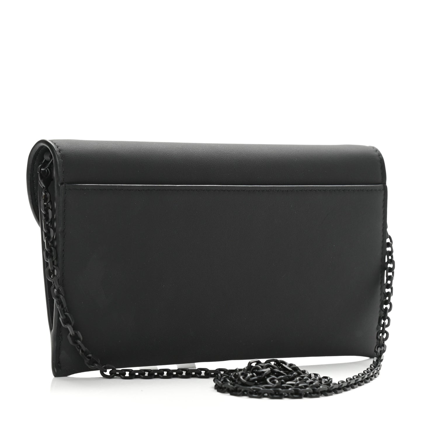 Ultra Matte Calfskin Saddle Chain Wallet Pouch Black