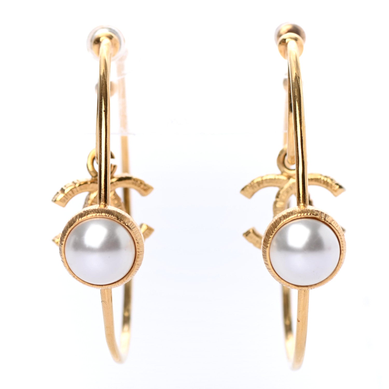 Chanel Pearl CC Tags Hoop Earrings Gold 1 of 4