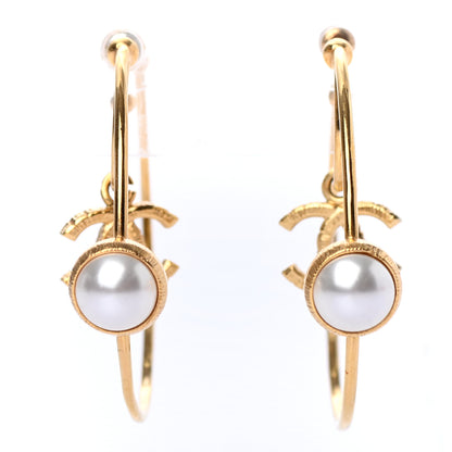Chanel Pearl CC Tags Hoop Earrings Gold 1 of 4