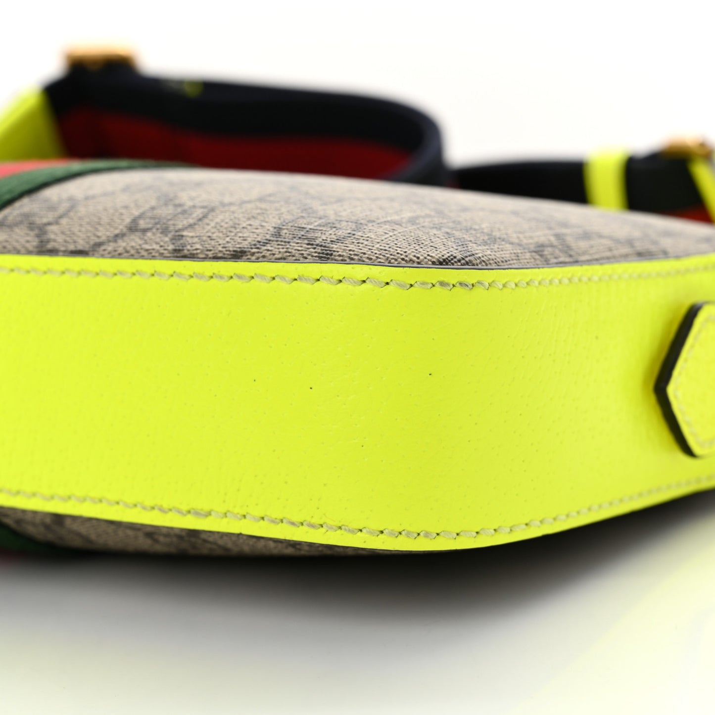 GG Supreme Monogram Textured Dollar Calfskin Web Ophidia Wristlet Shoulder Bag Beige Ebony Fluo Yellow