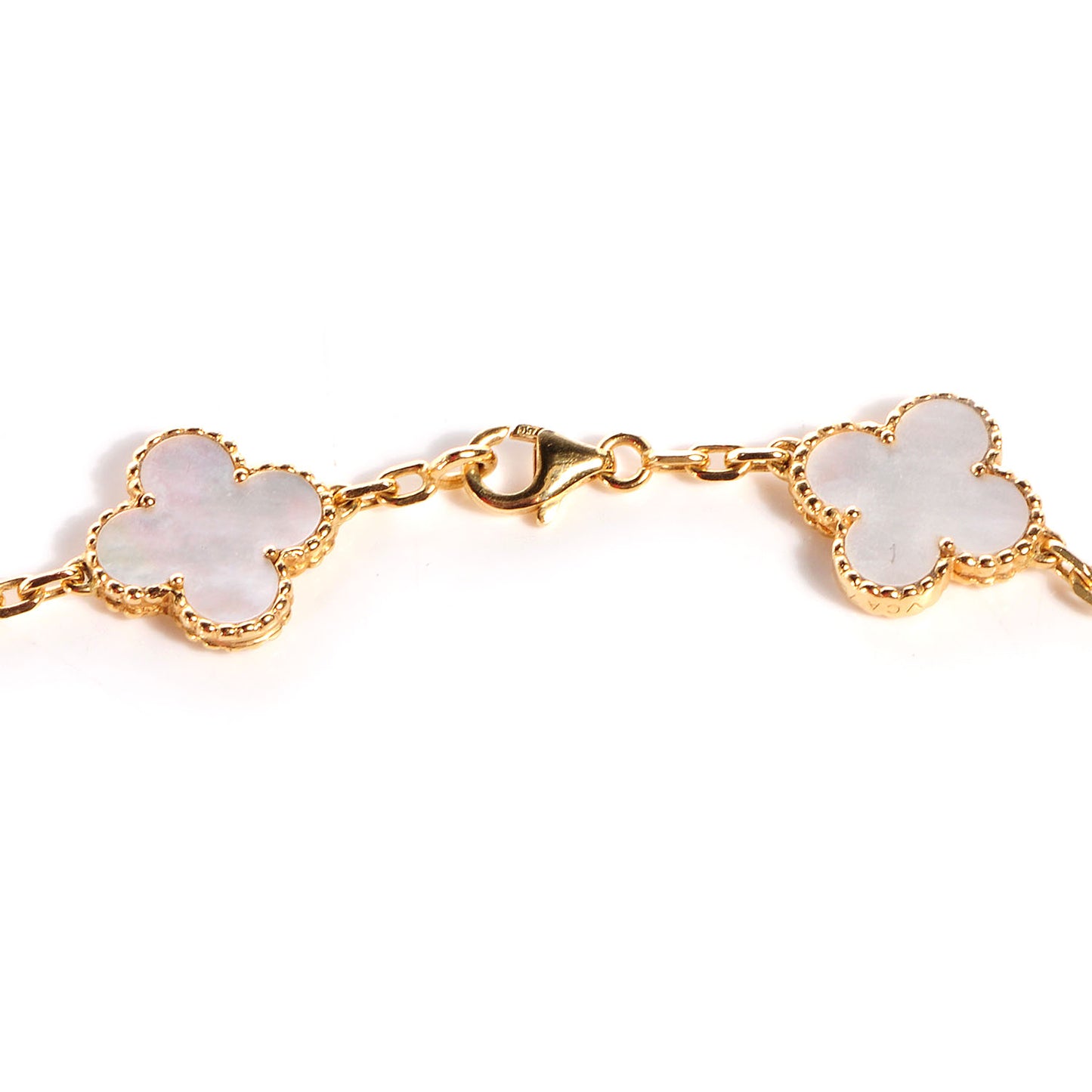 18K Yellow Gold Mother of Pearl 20 Motifs Vintage Alhambra Necklace