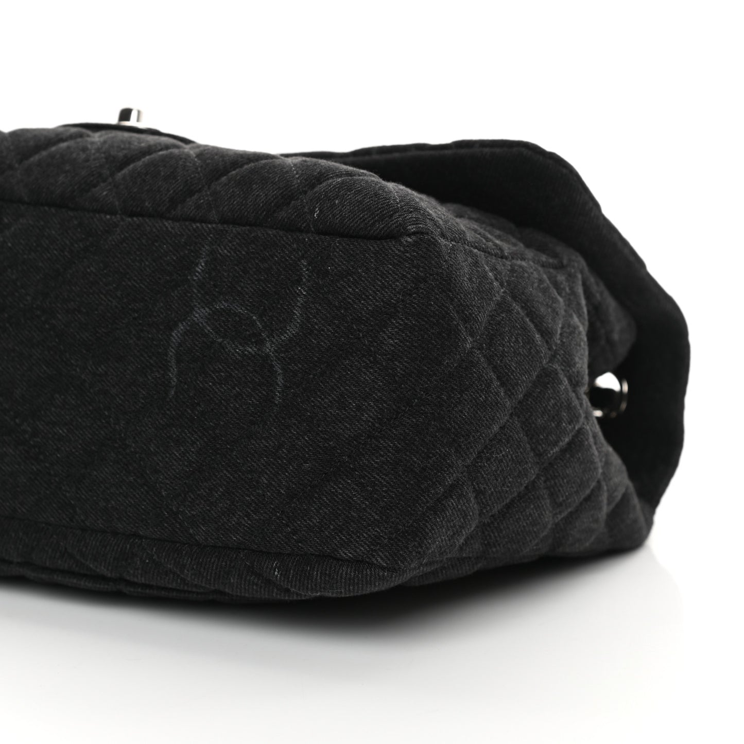 Denim Quilted CC Print Jumbo Single Flap Black