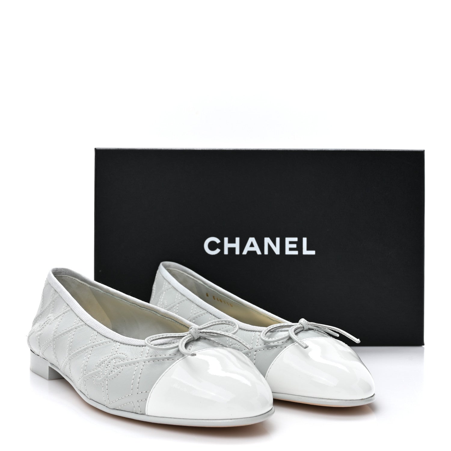 Chanel Lambskin Patent Double Stitched CC Cap Toe Ballerina Flats 39 Grey 9 of 9
