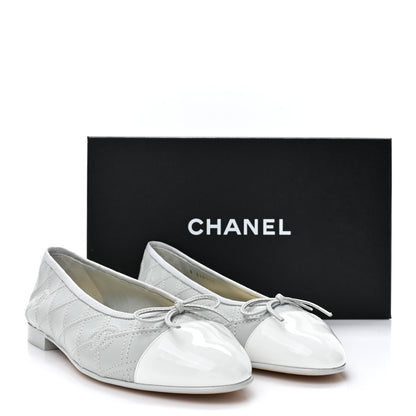 Chanel Lambskin Patent Double Stitched CC Cap Toe Ballerina Flats 39 Grey 9 of 9