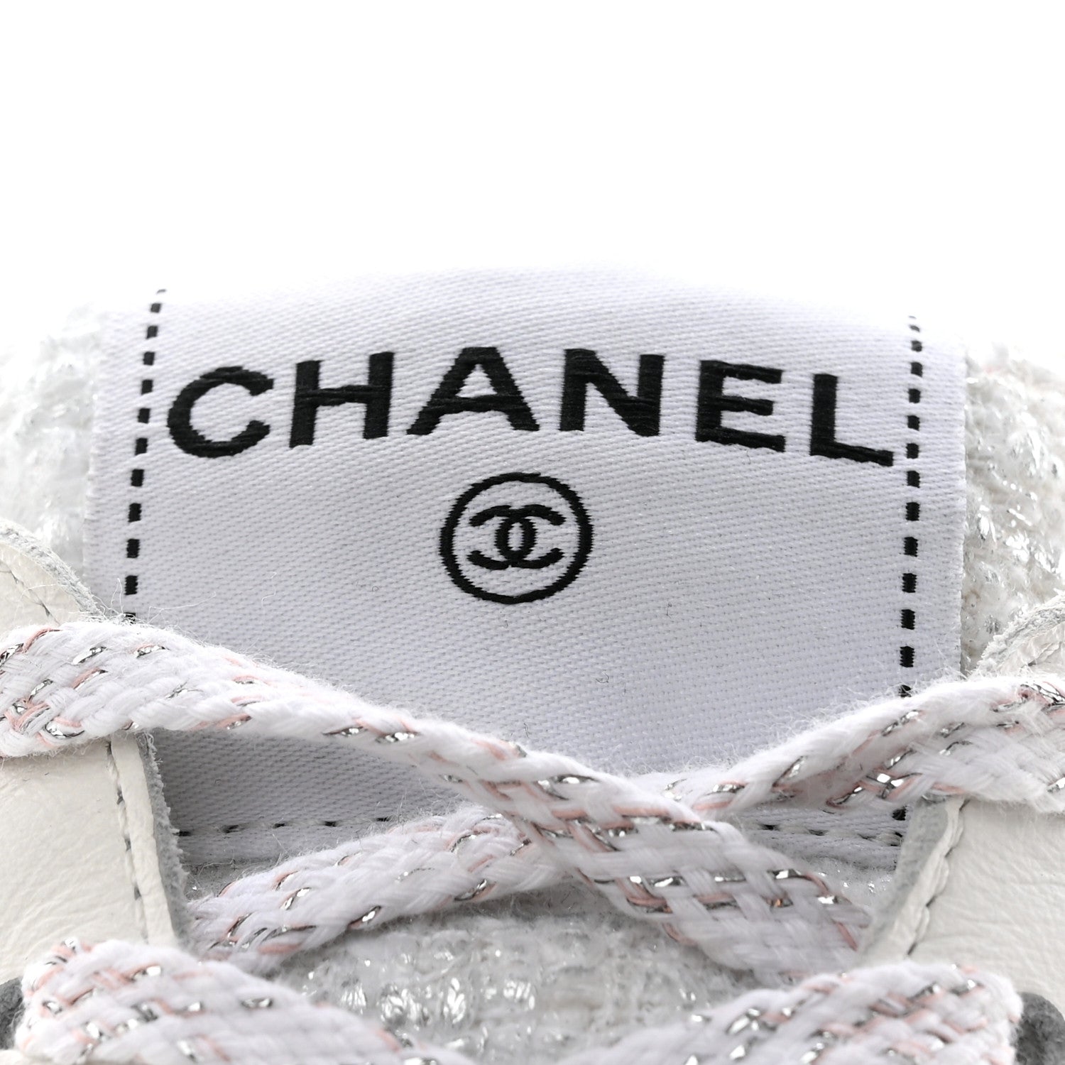 Chanel Painted Iridescent Cotton Tweed Suede Calfskin Womens CC Sneakers 37 White Silver Multicolor 7 of 13