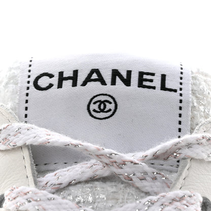 Chanel Painted Iridescent Cotton Tweed Suede Calfskin Womens CC Sneakers 37 White Silver Multicolor 7 of 13