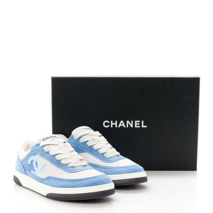 Chanel Suede Kidskin Womens CC Sneakers 37.5 White Blue 10 of 10