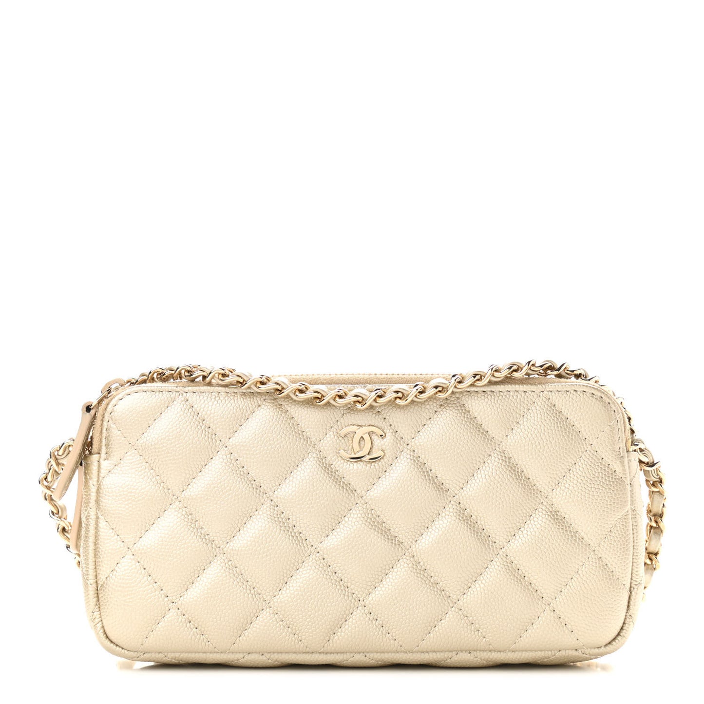 Metallic Caviar Quilted Small Clutch With Chain Gold