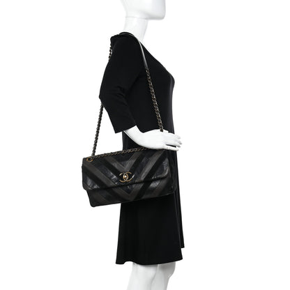Chanel Suede Lambskin Glazed Calfskin Lady Vintage Chevron Flap Black Brown 2 of 11