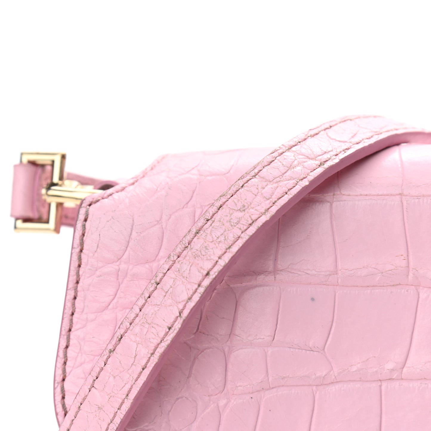 Calfskin Crocodile Embossed Small Nobile Shoulder Bag Pink