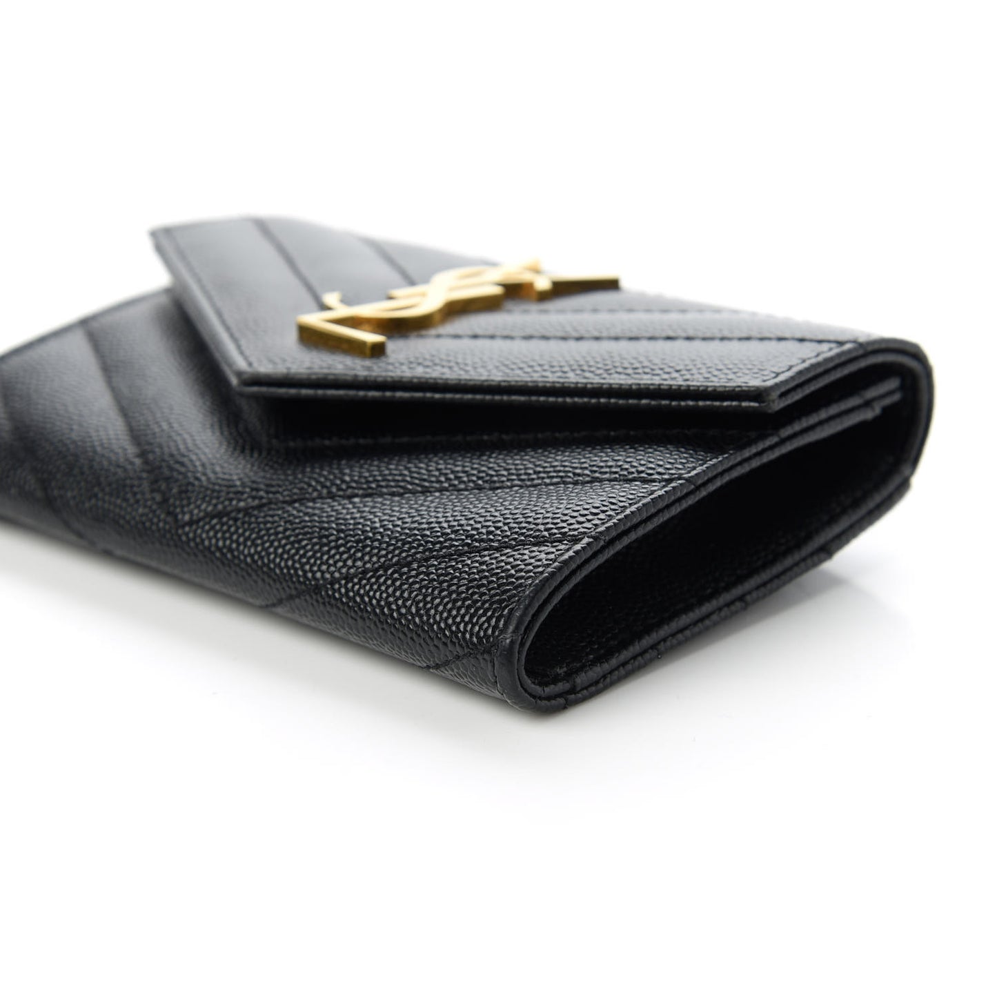 Grain De Poudre Matelasse Chevron Small Monogram Envelope Wallet Black