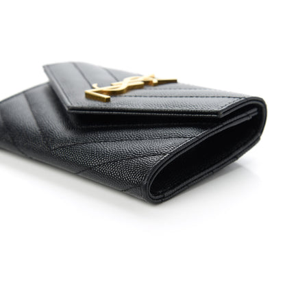 Saint Laurent Grain De Poudre Matelasse Chevron Small Monogram Envelope Wallet Black 7 of 10